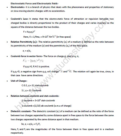 NEET Physics Electrostatics Revision Notes Set A